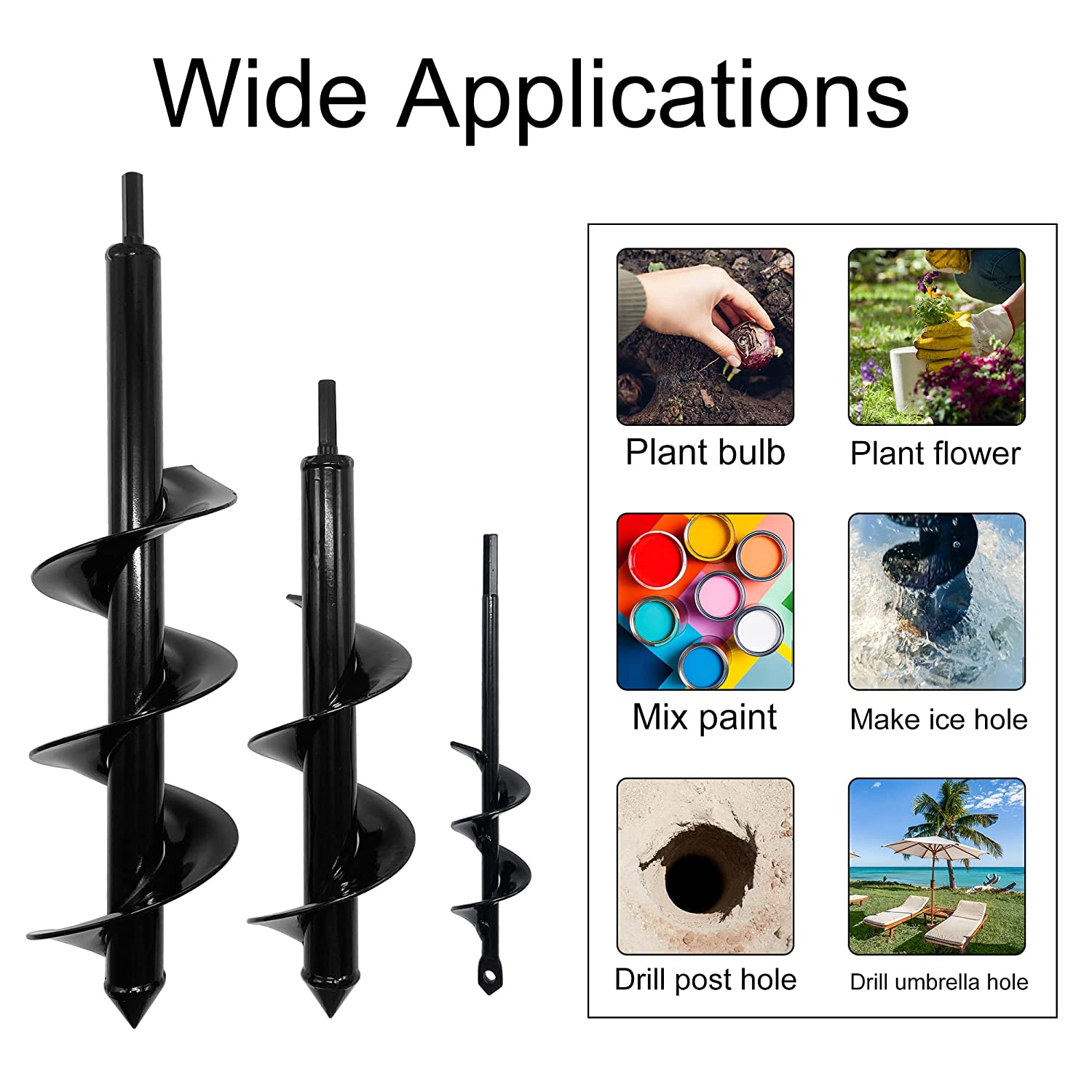 3PCS Auger Drill Bit Set for Planting, Bulb Planting Auger for Drill