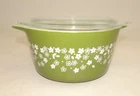 Pyrex Crazy Daisy Cinderella Refrigerator Dish Green 1 Qt 473 Cover Vintage USA