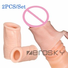 2PCS MALE Penis-Extender Enlarger Sleeve Ring Reusable Condom Delay Ejaculation