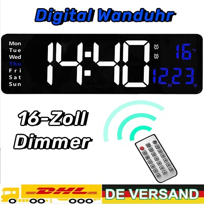 LED 16''  Digital Wanduhr mit Datum Temperatur Display Alarm Clock Fernbedienung