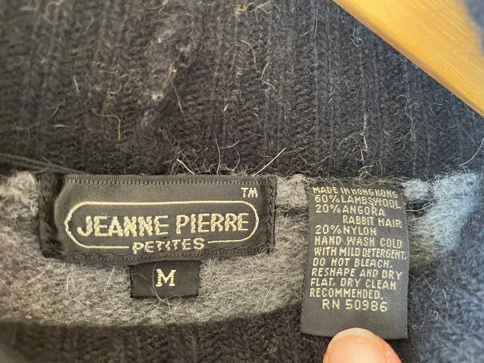 Mujer Lana de Cordero Angora Pierre Amarillo, Gris, Negro Rayas Cuello Alto M Foto 3 de 4