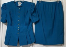 Vintage Y2K Leslie Fay 90s Blue Pencil Skirt Shirt Secretary Geek Womens Sz 6