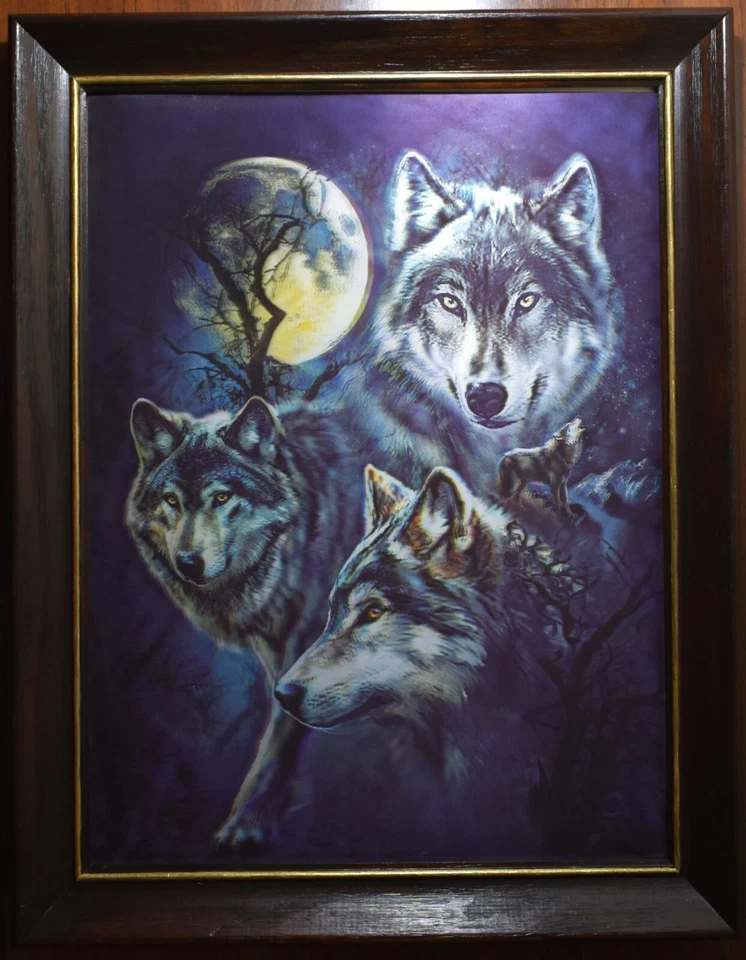 Wolf Wall Art Print 3D Lenticular Holographic Dimensional Framed VTG 1970s - Image 3 of 4
