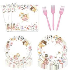 96 Pcs Fairy Plates and Napkins Party Supplies Enchanted Forest Garden Birthd...