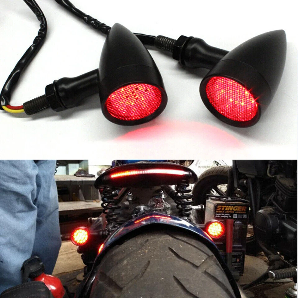 Luz trasera de señal de giro LED de freno de bala para motocicleta CNC para Harley Bobber Foto 2 de 4