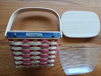 Longaberger 2001 Hostess Appreciation Basket set w/ protector lid red white blue