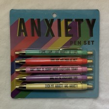 Anxiety Quote Pen Set 5 Black Ink Ballpoint Pens BTS Back To School NIP New