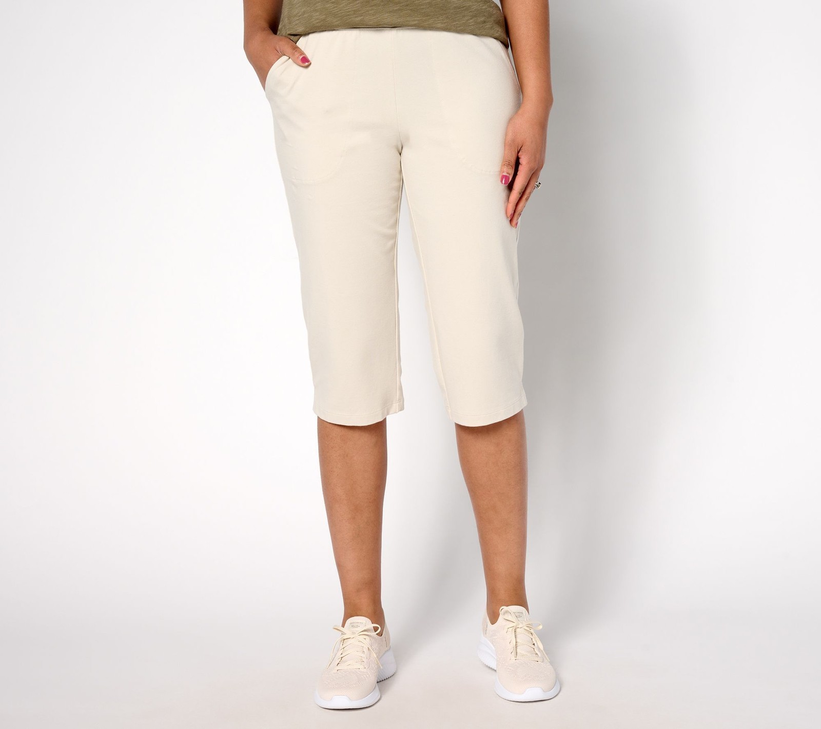 Denim & Co. Women's Plus Sz Pants 1X Regular Duo Stretch Skimmer White A683902