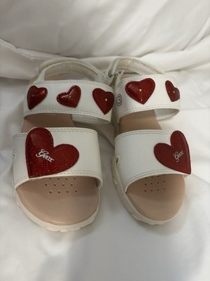 Geox Girls Light Up Heart Sandals EU 30 White Red Glitter Excellent Condition