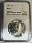 1967 KENNEDY SILVER HALF DOLLAR GRADED NGC MS64