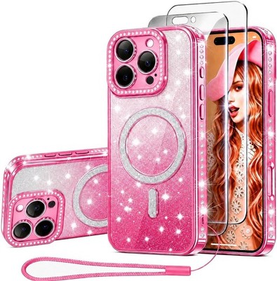 iPhone 16 Pro Case Women Cute, [2X HD Screen Protector] [Full Camera Cover] [Rhi