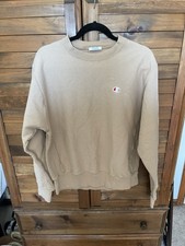 Champion Womens Sweatshirt Size M, Tan, Long Sleeve, Logo, Thick Weave