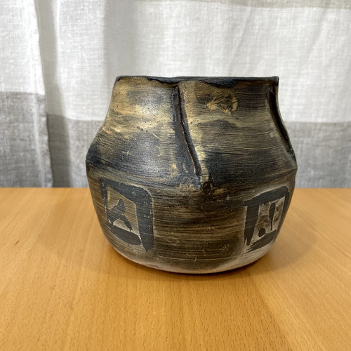 Rustic Pottery Vase Gray Symbols Native Earthy Neutral Ranch Artisan Stoneware