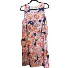J Jill Tunic Dress Womens Large Multicolor Boho Paisley Artsy Tiered Sleeveless