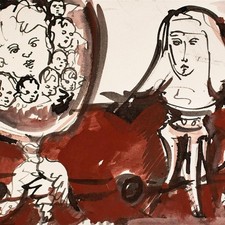 Rolf Walter monaca e putti arte contemporanea firmato acquerello 2000