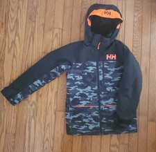 Helly Hansen Jacket Youth 10 Black Camo Prima Loft Insulated Hooded Snow