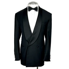 Canali 100% Wool 2 Btn Dbl Breasted Shawl Collar Black Dinner Tuxedo Jacket 42 L
