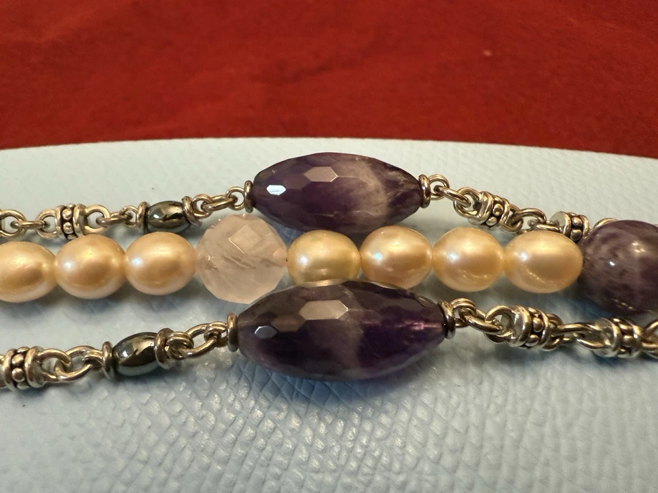 Pulsera Michael Dawkins Plata 925 Amatista Perla y Cuarzo Rosa con Recibo QVC Foto 4 de 4