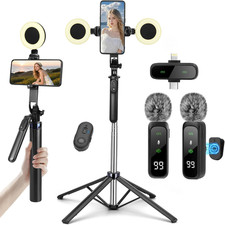 Content Creator Vlogging Kit,180Cm Metal Selfie Stick Tripod with Light