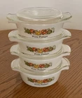 Set Of 4 ANCHOR HOCKING FIRE KING 12oz Petite Potager 472 Mini Casseroles & Lids