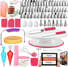 200PCs Cake Decorating Kit with Cake Turntable & Leveler, Baking Supplies Gift I