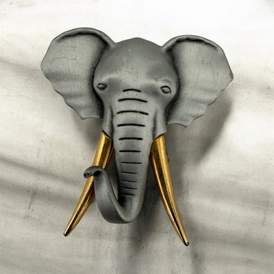 Brushed Pewter Elephant Head JJ Signed Vintage Gold Tone Husks Pin Brooch 2 