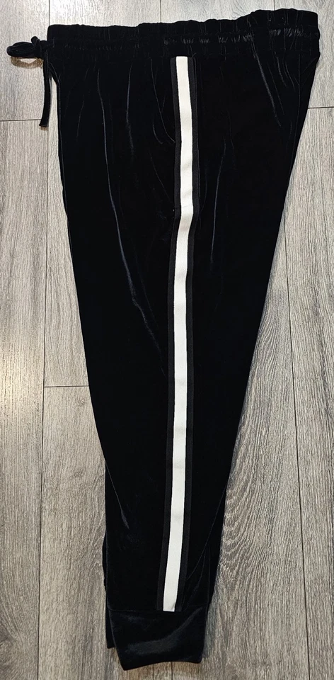 Pantalones de chándal Xersion de terciopelo negro blanco a rayas laterales para mujer talla XL Foto 3 de 4