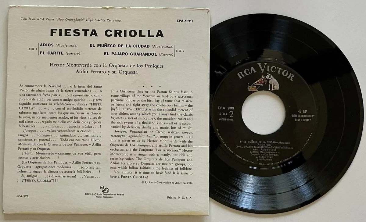 Fiesta Criolla Hector Monteverde / Atilio Ferraro EP 45 rpm PS NM RCA Victor