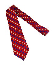 Vintage 70s Men's Polyester Wide Tie in Woven Red Blue White/cream Pattern