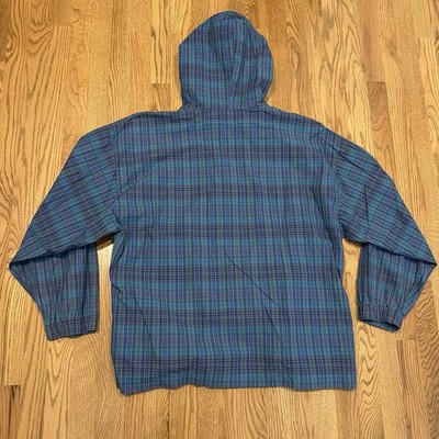Vintage Gap Warehouse Blue Plaid Anorak Hoodie Jacket Men's Large