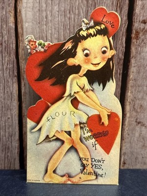 Vintage Valentine Card I'm Worried If You Don't Say Yes 1940's Flat  Flour Sack