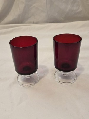 Set of 2 Cristal d'Arques Durand Cavalier Ruby Red Wine Glasses 4 1/8''