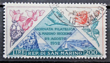 SAN MARINO 1952 GIORNATA FILATELICA LIRE 200 TIMBRATO P.A. USED (C.A1)