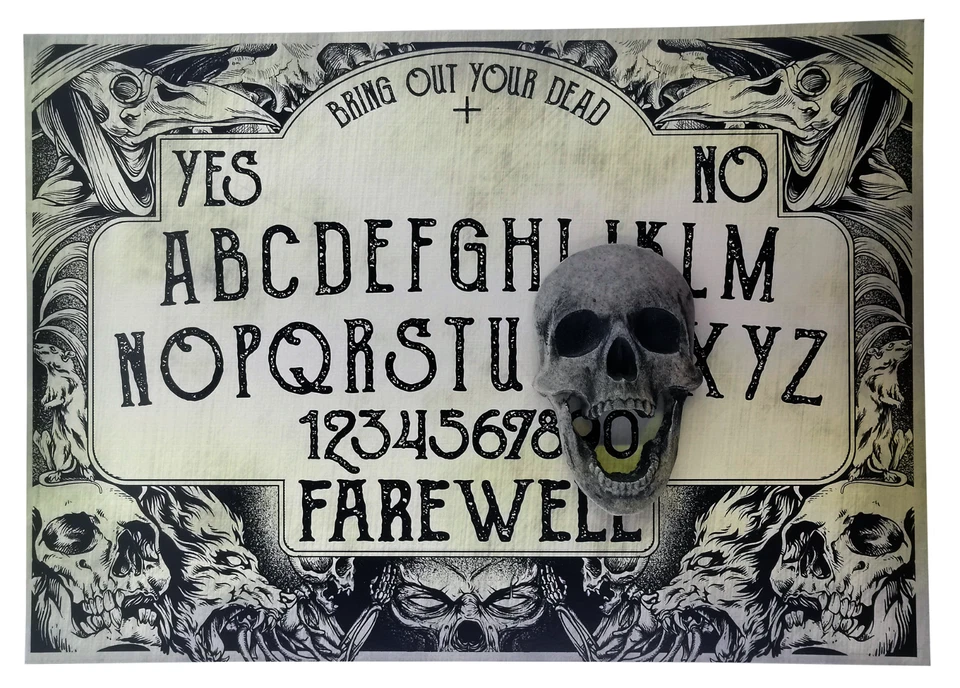 THE PLANCHETTE A4 Hand Finished Plague Ouija Board with Screaming Skull Planchette, Black Death