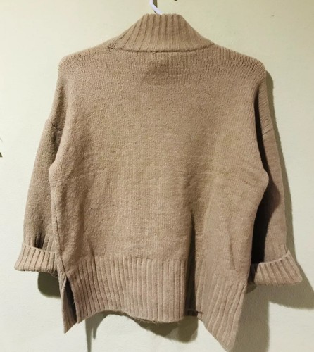 Topshop NWT Sz 8-10 Camel Tan Funnel Neck Split Hem Long Sleeve Sweater t3 - Picture 7 of 7