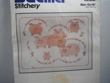 Vintage NOS Bucilla wool sampler kit Watch Your Weight Kitsch Pigs made in USA