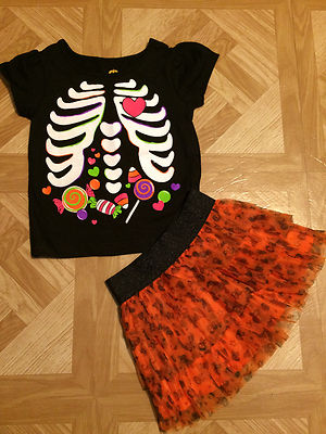 Infant Girls Halloween Graphic Tee w/Halloween Print Tulle Tutu Skirt Set 12 Mo.