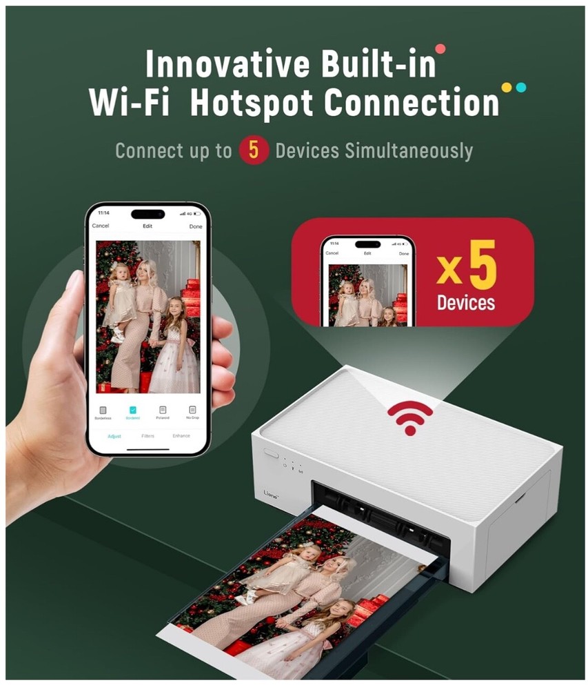 Liene 4x6 Wi-Fi Photo Printer with Full-Color Instant Thermal Dye Sublimation