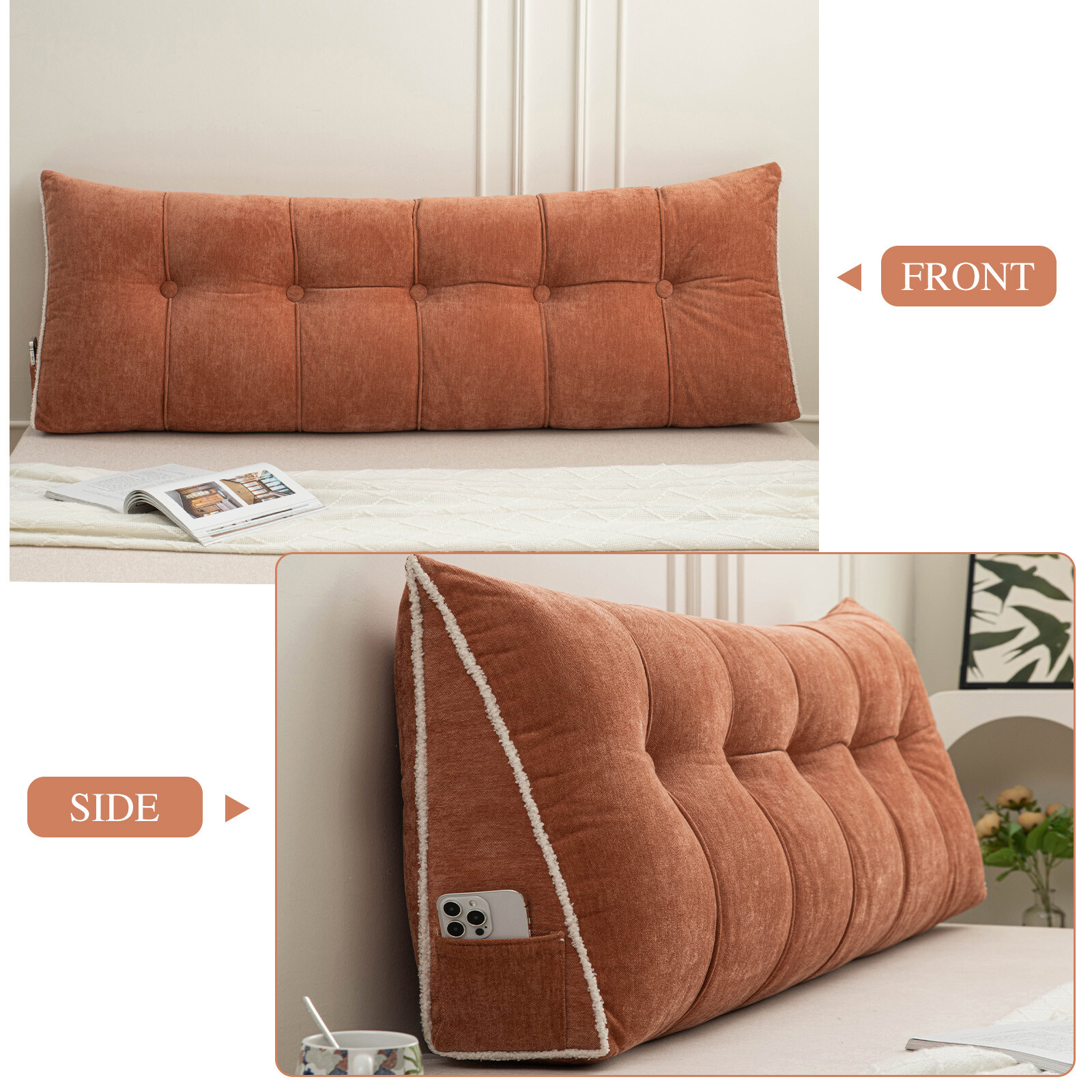 Triangular Wedge Pillow Chenille College Dorm Backrest Headboard Daybed Cushion