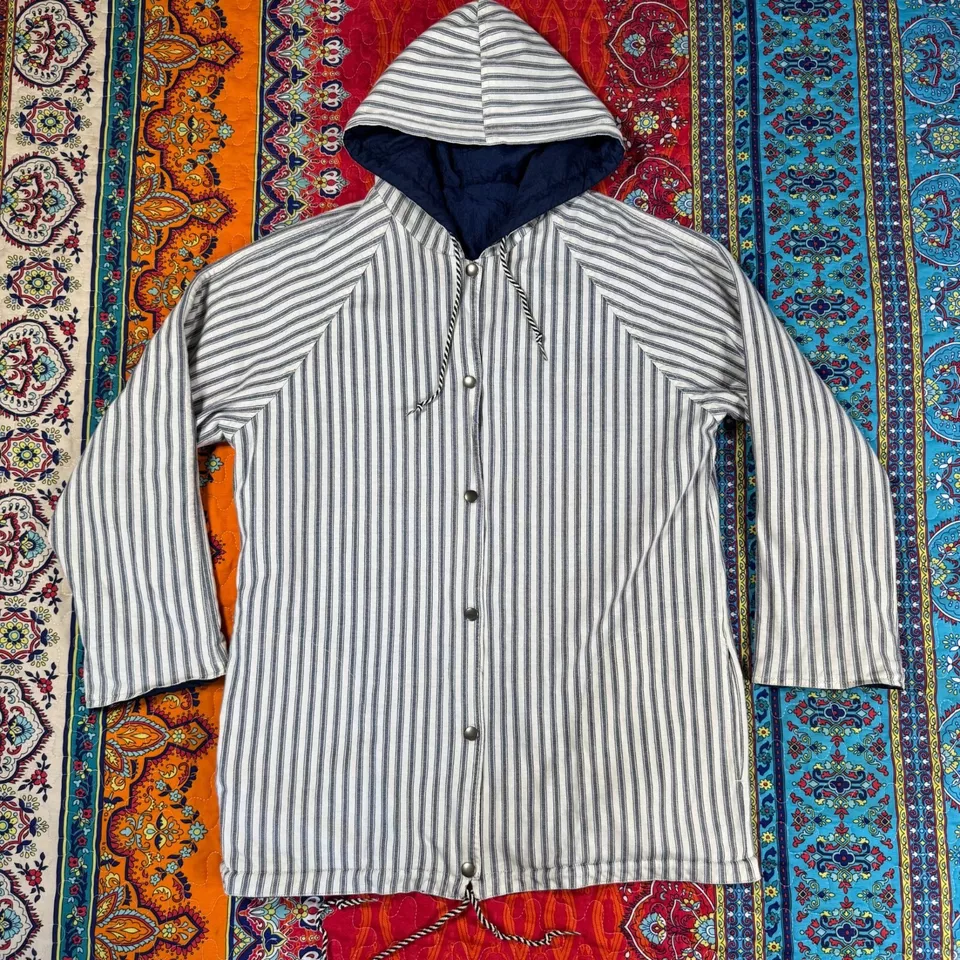 Speedo Fitness Reversible Blue Hooded Jacket Striped & Solid Drawstring Hem M - Image 2 of 4