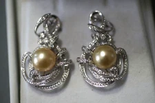 18KTW 11mm AAAA South Sea Pearl/VS Diamonds  Drop Earrings NWOT