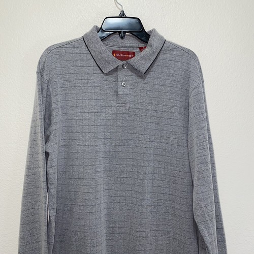 Junction West Shirt Long Sleeve Gray Stripped Medium Men’s Collared Polo - Picture 3 of 7