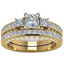 Engagement Solitaire Ring Gold PVD Steel Eternity Wedding Band Stacking Set