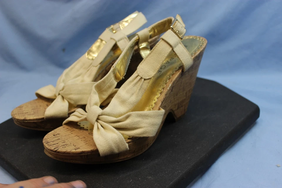 Sandalias Hilda de tacón Rampage para mujer talla 8,5 M cuña de corcho BLANCO punta abierta Foto 2 de 4