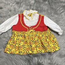 Vintage Toddler Girls 70s White Red Yellow Floral Dress