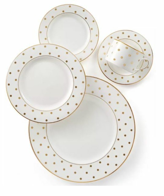 Lenox Kate Spade NY Larabee Road Fine China Gold Polka Dots 5 PC Place