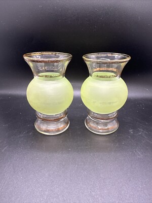 Vintage Bartlett Collins Bud Vases Green 3.75'' Gold Trim, Some Wear See Pics!!