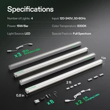 VIVOSUN T5 Linear Grow Light Strip for Indoor Plants 2FT 5000K 15W Full Spectrum