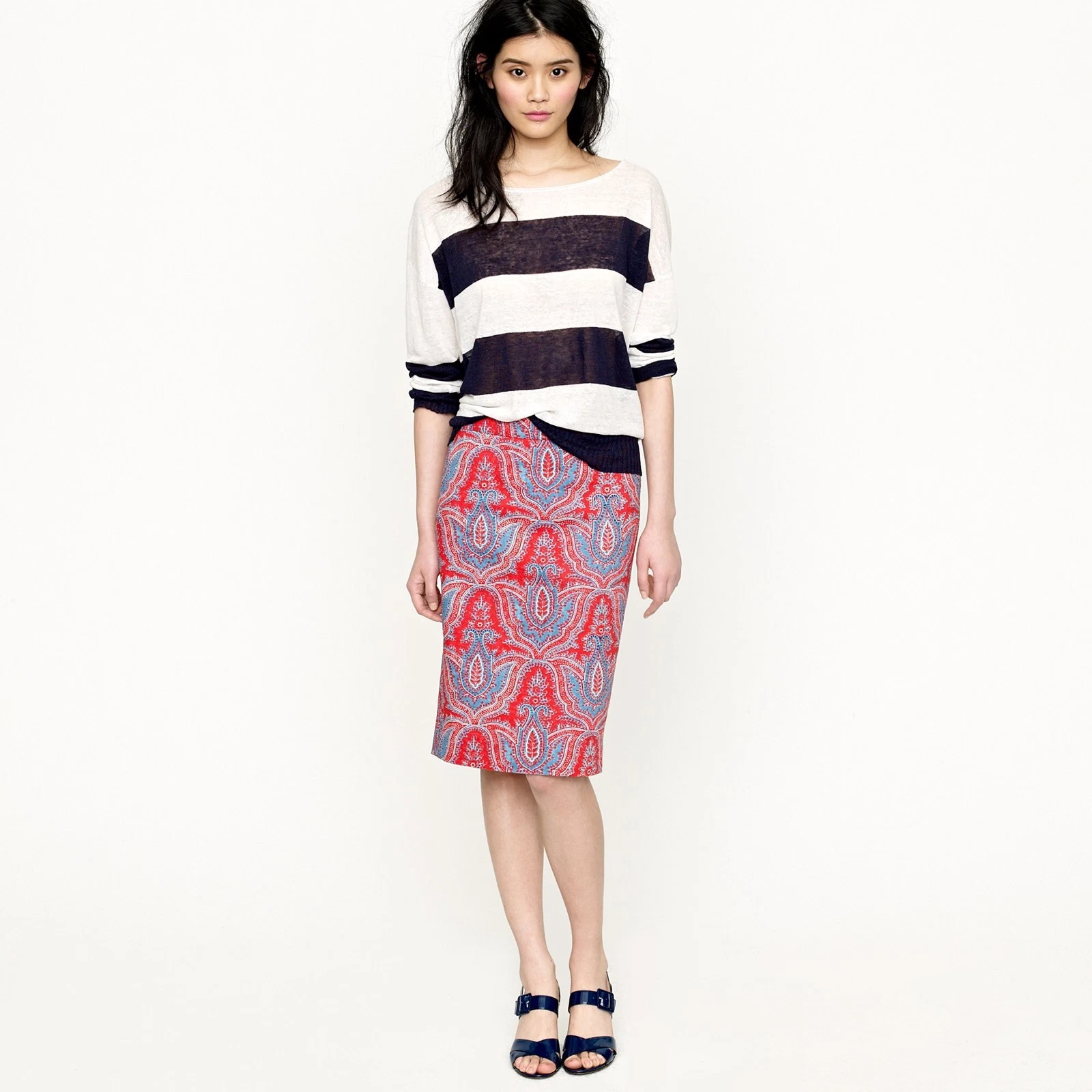 J Crew Printed Pencil Skirt in Stretch Cotton, Size 4