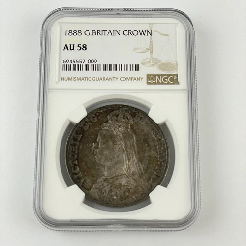 Great Britain Queen Victoria 1888 Crown Silver Coin NGC Graded AU 58 AU58